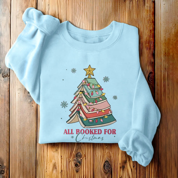 ALL BOOKED FOR CHRISTMAS Tree of Books Womens Crewneck Sweatshirt Pullover