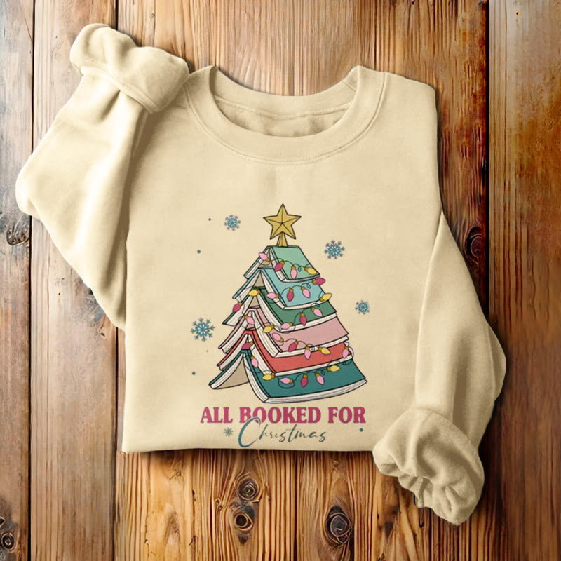 ALL BOOKED FOR CHRISTMAS Tree of Books Womens Crewneck Sweatshirt Pullover