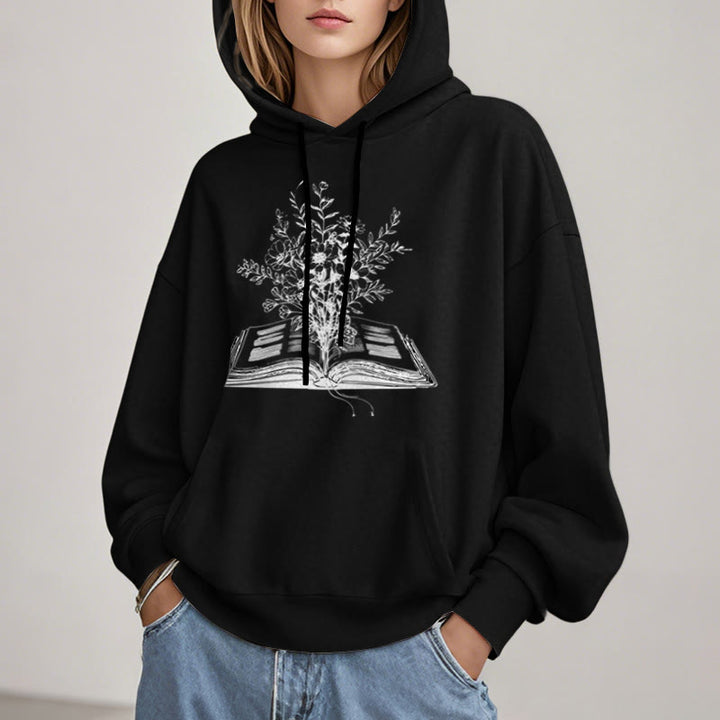 Bouquet In The Books Fleece Lined Hoodie Comfy Hooded Sweatshirts