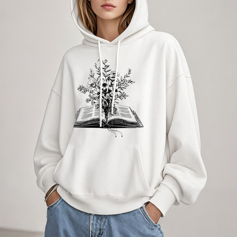 Bouquet In The Books Fleece Lined Hoodie Comfy Hooded Sweatshirts