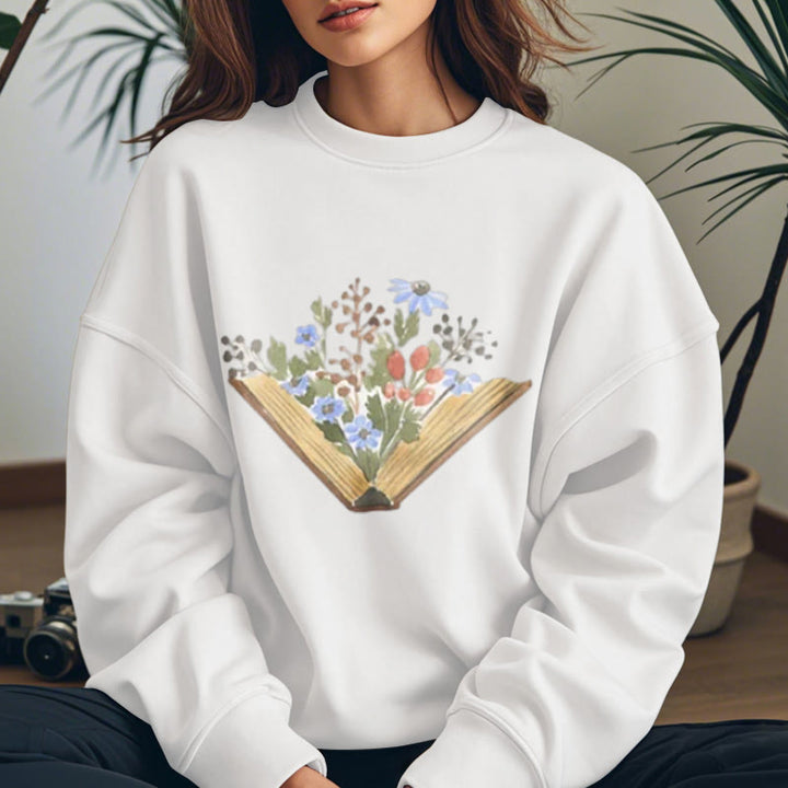 Book Grow Flowers Womens Crewneck Sweatshirt Pullover