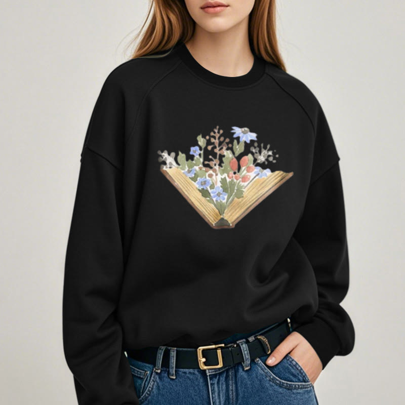 Book Grow Flowers Womens Crewneck Sweatshirt Pullover