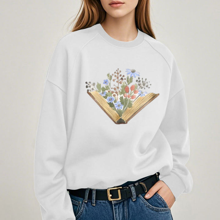 Book Grow Flowers Womens Crewneck Sweatshirt Pullover