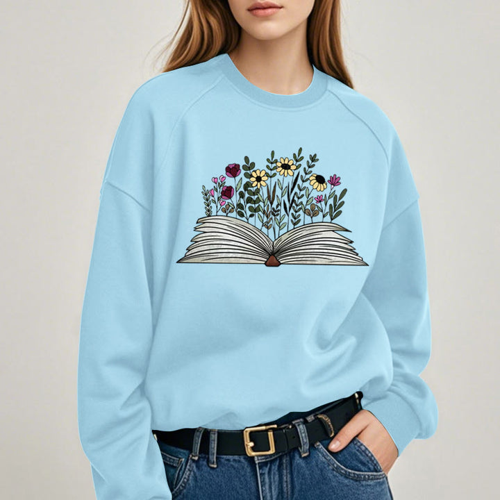 Flowers in The Book Womens Crewneck Sweatshirt Pullover