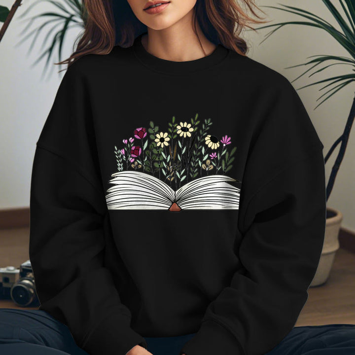 Flowers in The Book Womens Crewneck Sweatshirt Pullover