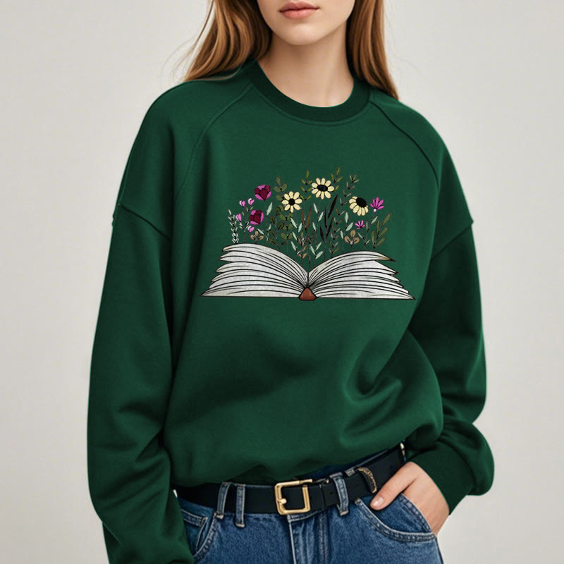 Flowers in The Book Womens Crewneck Sweatshirt Pullover