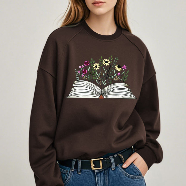 Flowers in The Book Womens Crewneck Sweatshirt Pullover