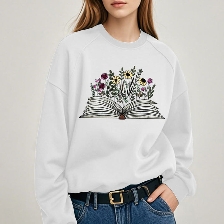 Flowers in The Book Womens Crewneck Sweatshirt Pullover