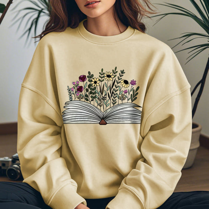 Flowers in The Book Womens Crewneck Sweatshirt Pullover