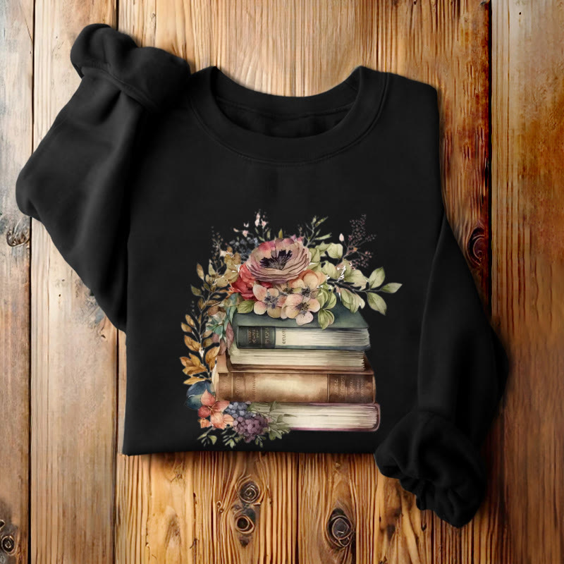 Books And Flowers Book Lovers Crewneck Sweatshirt Pullover