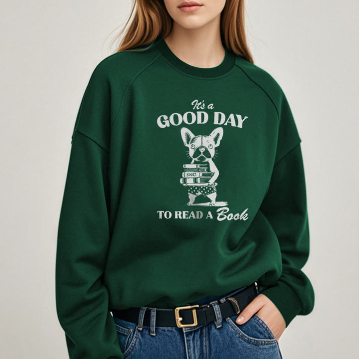 GOOD DAY TO READ Solid Color Womens Crewneck Sweatshirt Pullover