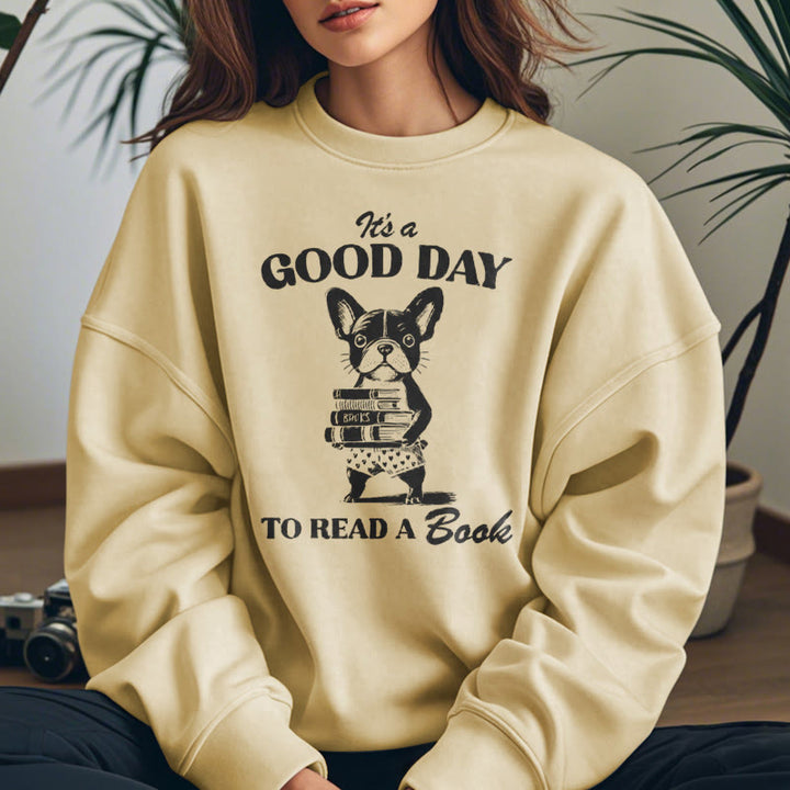 GOOD DAY TO READ Solid Color Womens Crewneck Sweatshirt Pullover