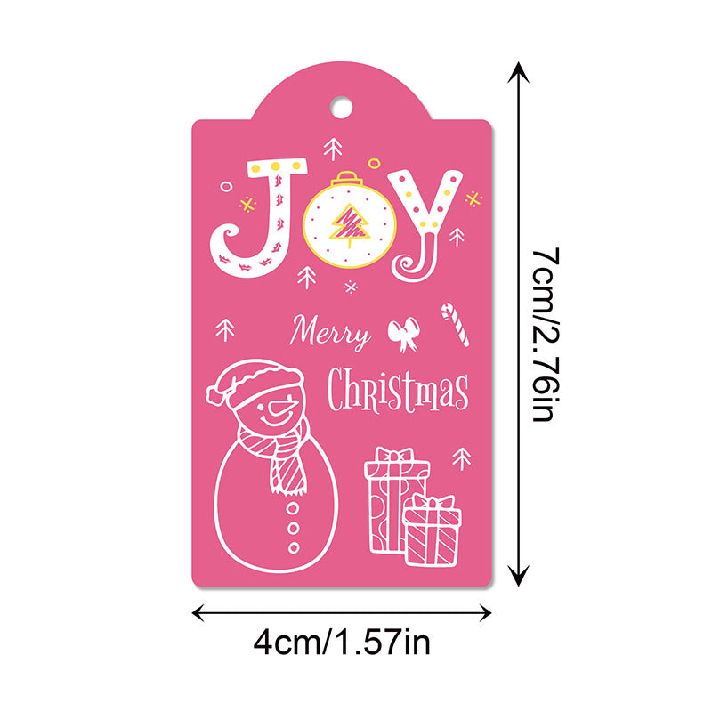 60pcs Set Pink Christmas Snowman Theme Greeting Gift Tag With Rope