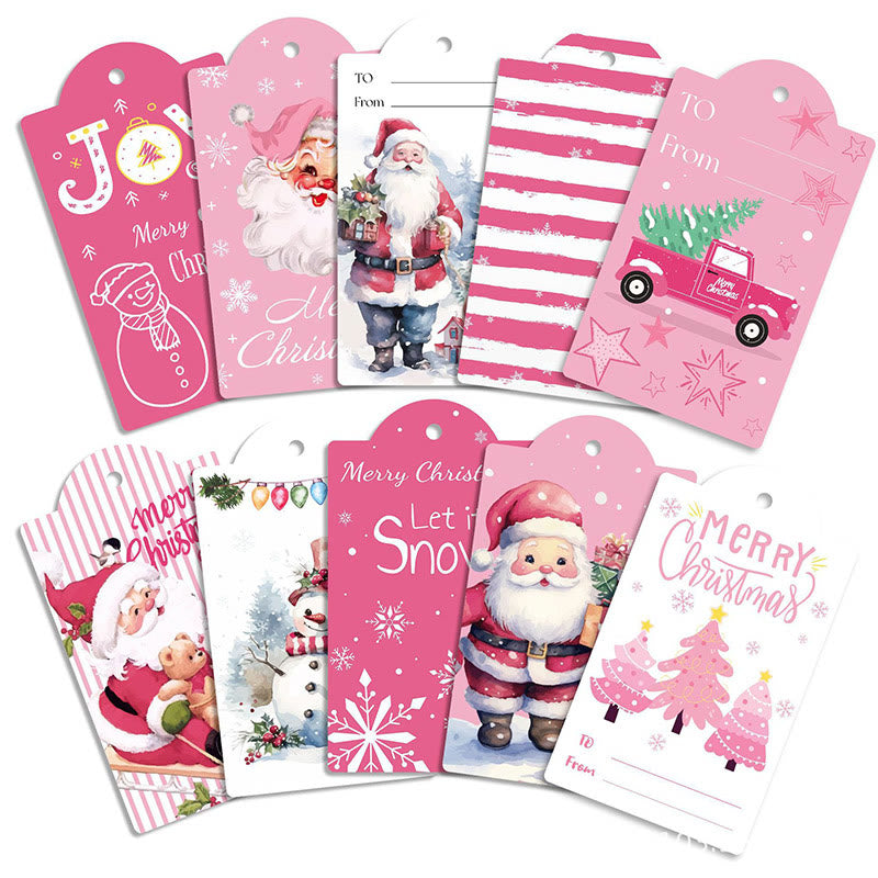 60pcs Set Pink Christmas Snowman Theme Greeting Gift Tag With Rope