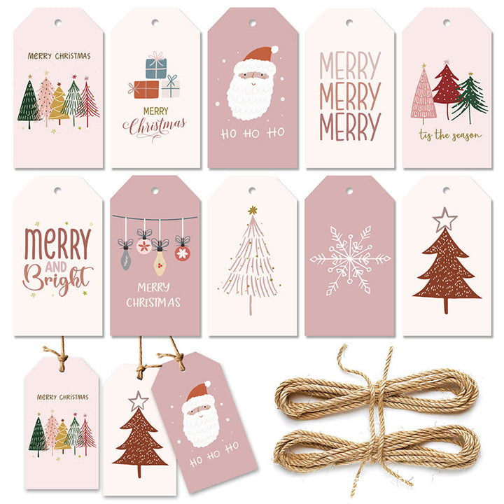 60pcs Set Merry Christmas Greeting Words Gift Tag With Rope