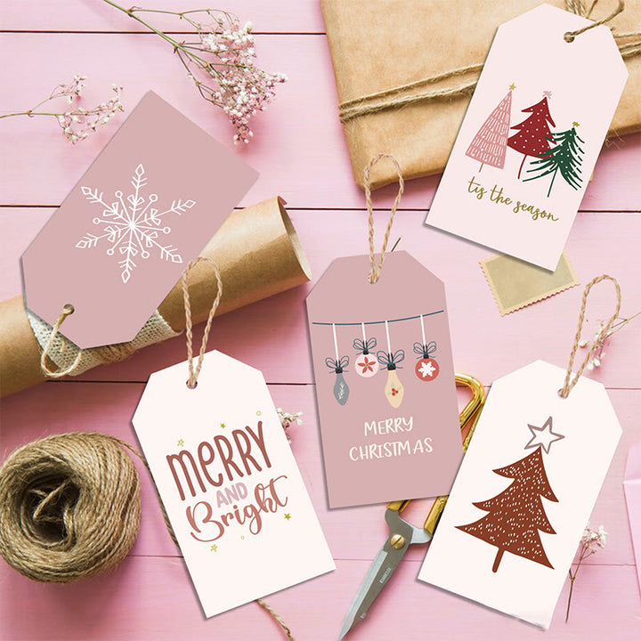 60pcs Set Merry Christmas Greeting Words Gift Tag With Rope
