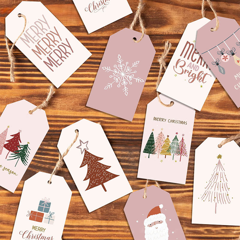60pcs Set Merry Christmas Greeting Words Gift Tag With Rope
