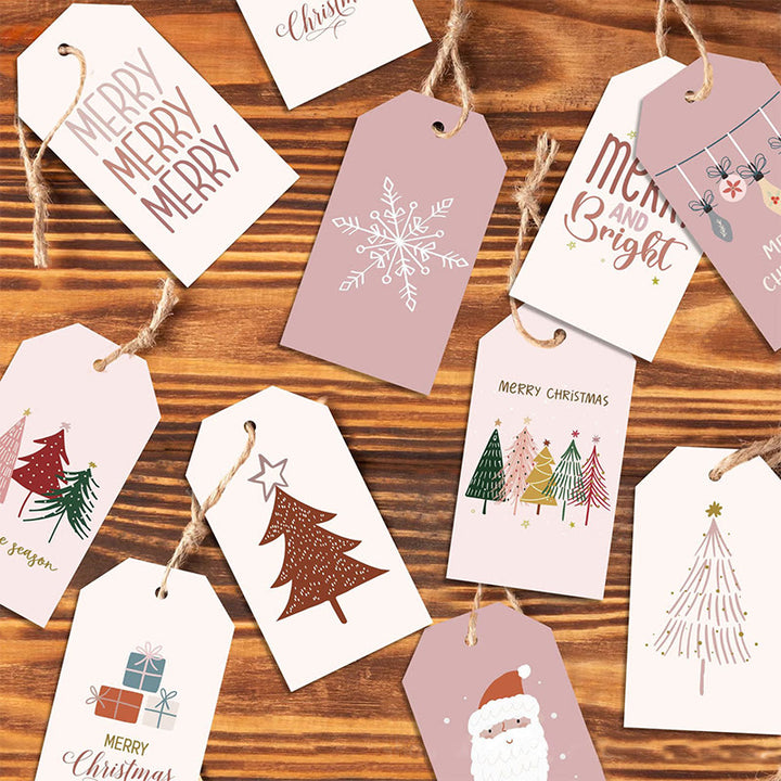 60pcs Set Merry Christmas Greeting Words Gift Tag With Rope