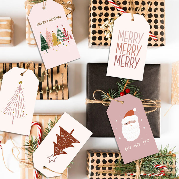 60pcs Set Merry Christmas Greeting Words Gift Tag With Rope