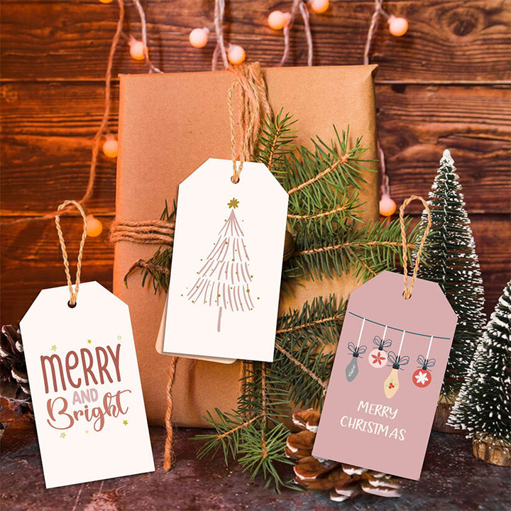60pcs Set Merry Christmas Greeting Words Gift Tag With Rope
