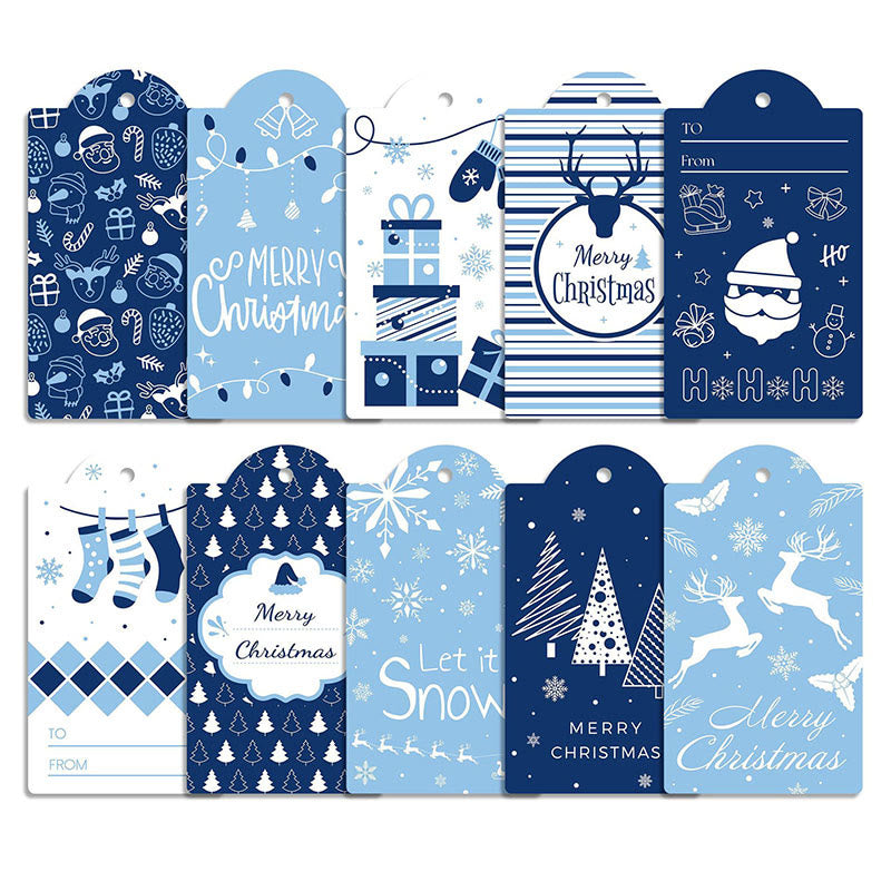 60pcs Set Blue Christmas Winter Snowman Greeting Gift Tag With Rope