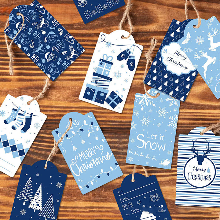 60pcs Set Blue Christmas Winter Snowman Greeting Gift Tag With Rope