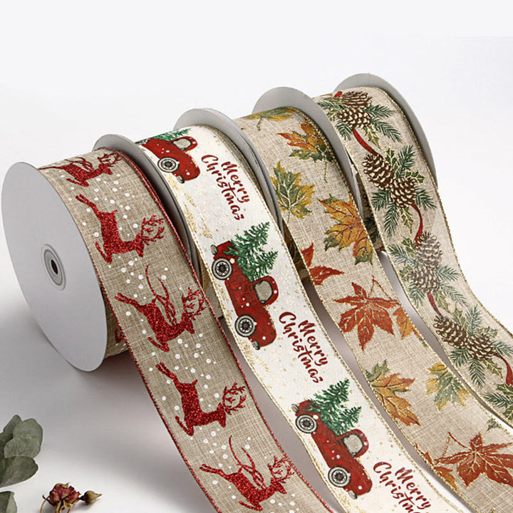 Christmas Pattern Wrapping Ribbon For Gift Box Packing Decor