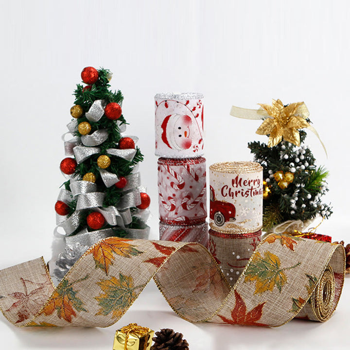 Christmas Pattern Wrapping Ribbon For Gift Box Packing Decor