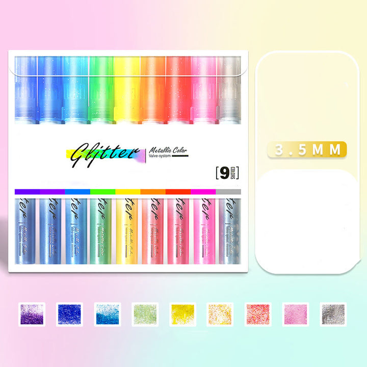 9 Colors Set Highlighter Painting Pen 3.5MM Nib Glitter Pen