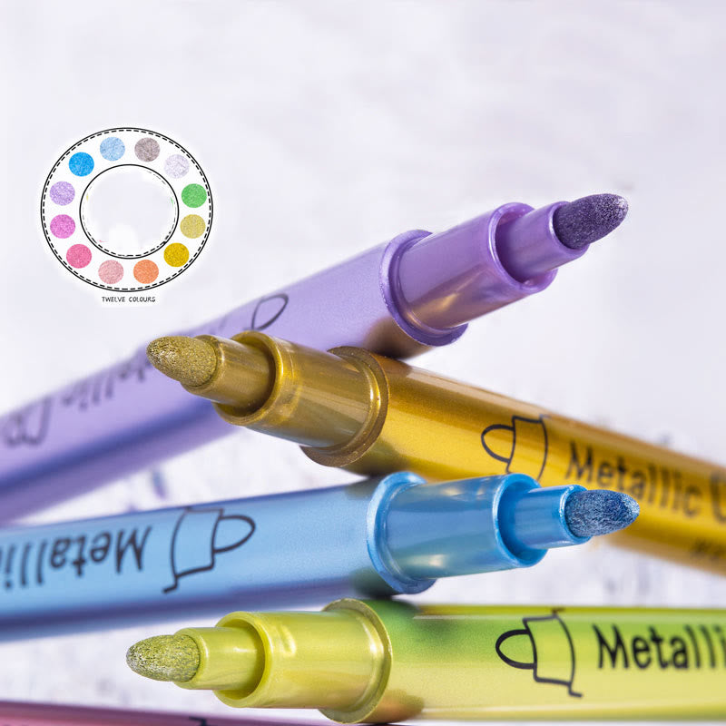 12 Colors Set Metal Painting Pen For Drawing Hard Nib Marker