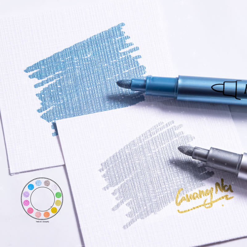 12 Colors Set Metal Painting Pen For Drawing Hard Nib Marker