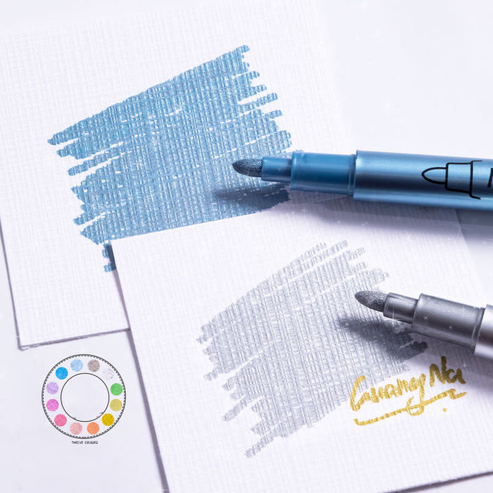 12 Colors Set Metal Painting Pen For Drawing Hard Nib Marker