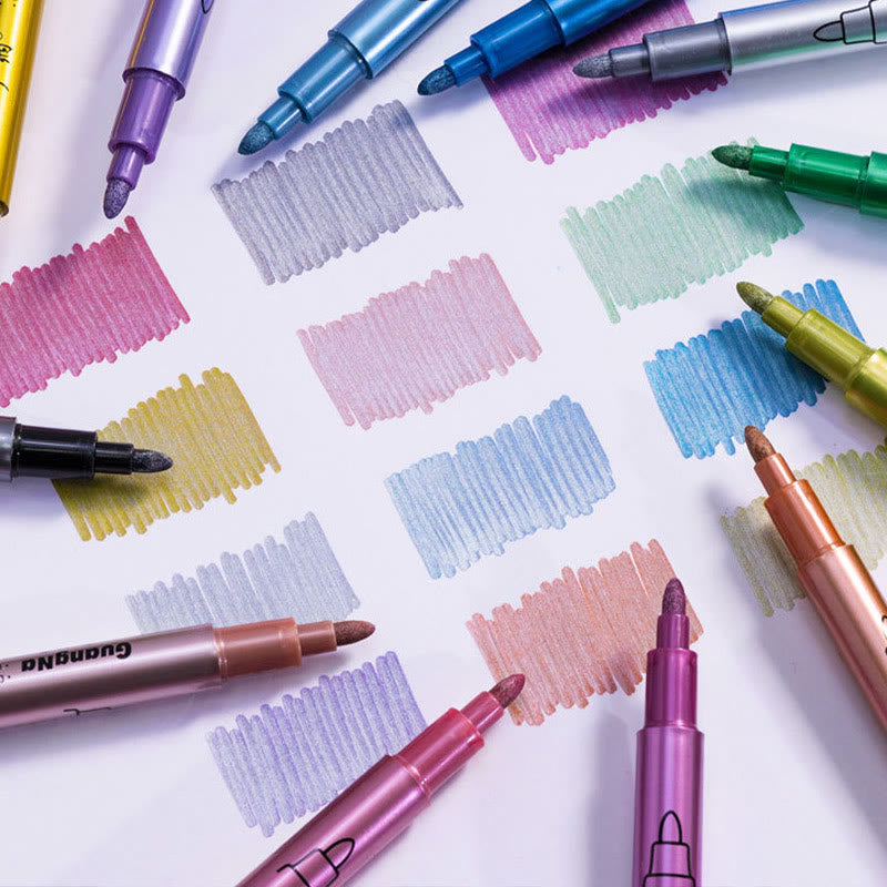 12 Colors Set Metal Painting Pen For Drawing Hard Nib Marker