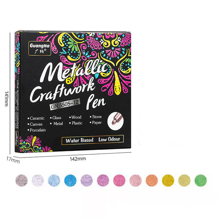 12 Colors Set Metal Painting Pen For Drawing Hard Nib Marker