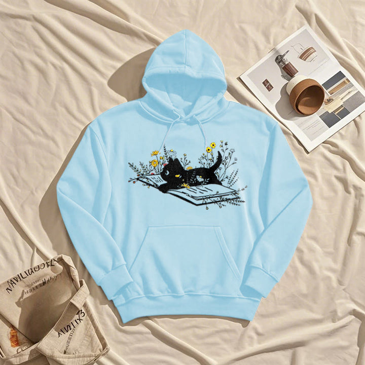 Running Cat On Books Fleece Hoodie Long Sleeves Hooded Sweatshirts