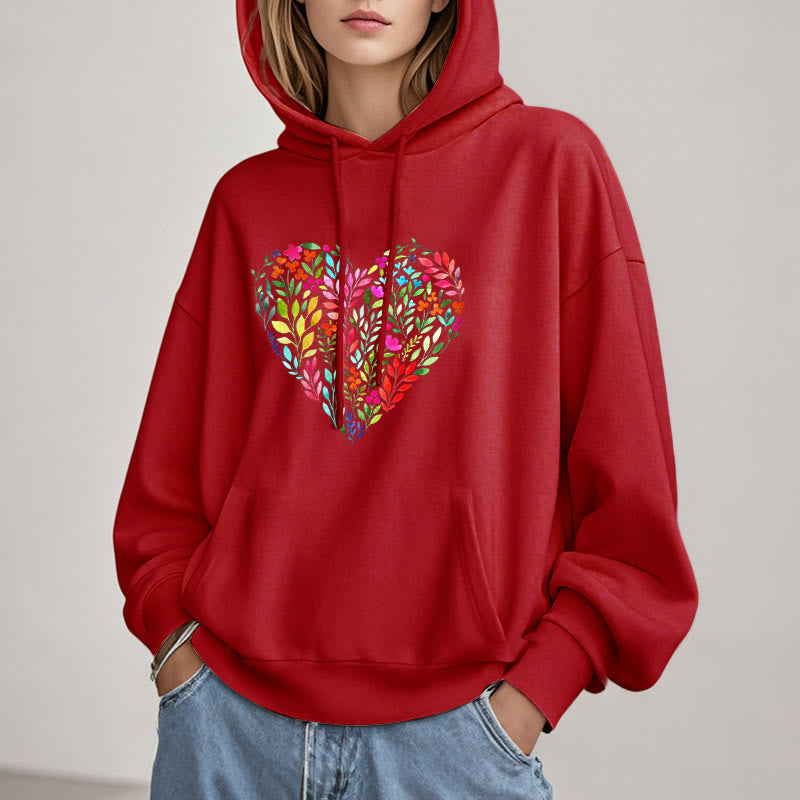 Bright Flower Heart Fleece Hoodie Long Sleeves Hooded Sweatshirts