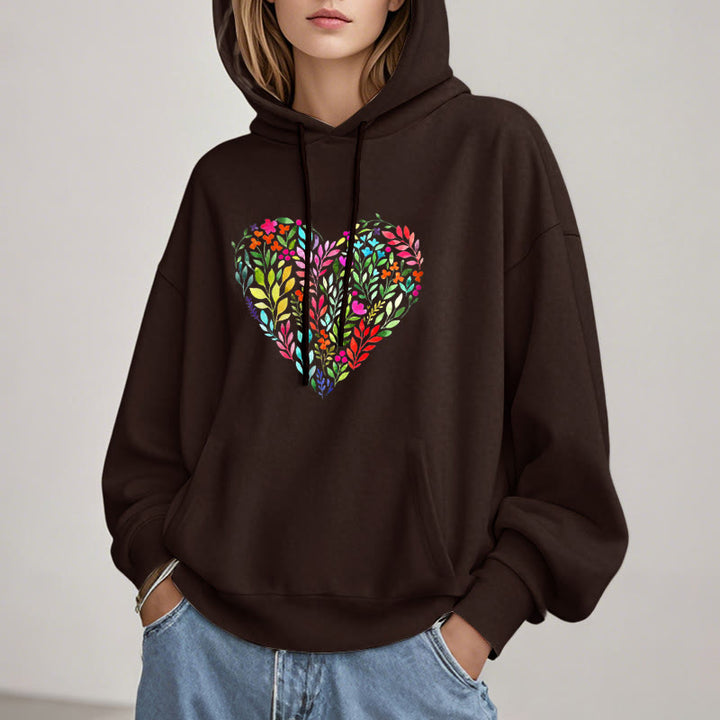 Bright Flower Heart Fleece Hoodie Long Sleeves Hooded Sweatshirts