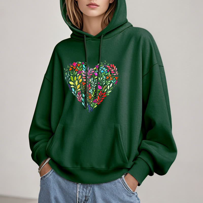 Bright Flower Heart Fleece Hoodie Long Sleeves Hooded Sweatshirts