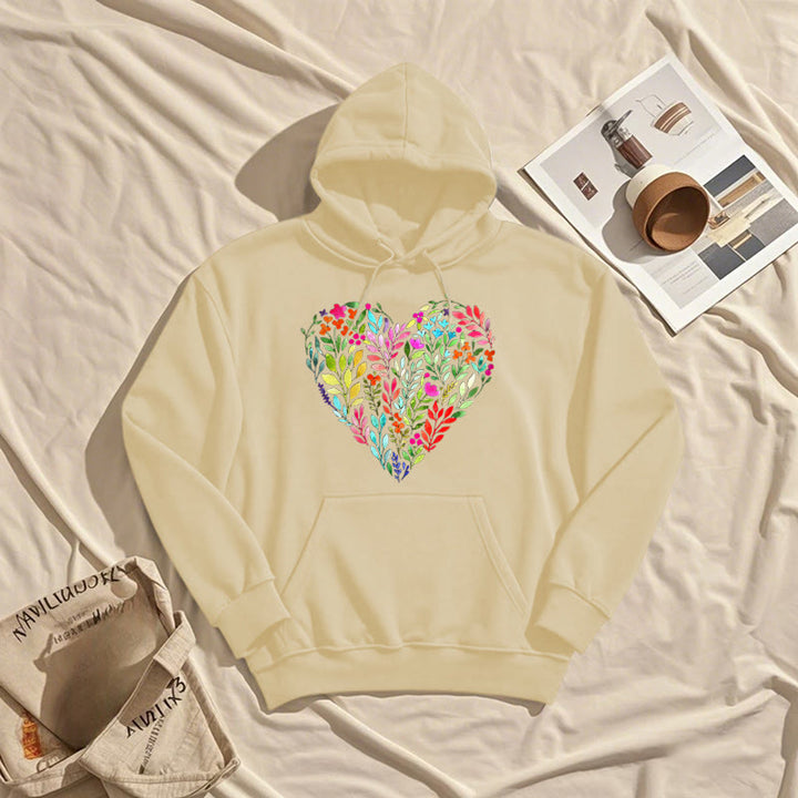 Bright Flower Heart Fleece Hoodie Long Sleeves Hooded Sweatshirts