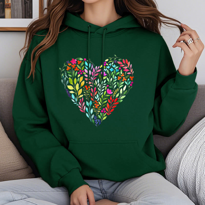 Bright Flower Heart Fleece Hoodie Long Sleeves Hooded Sweatshirts