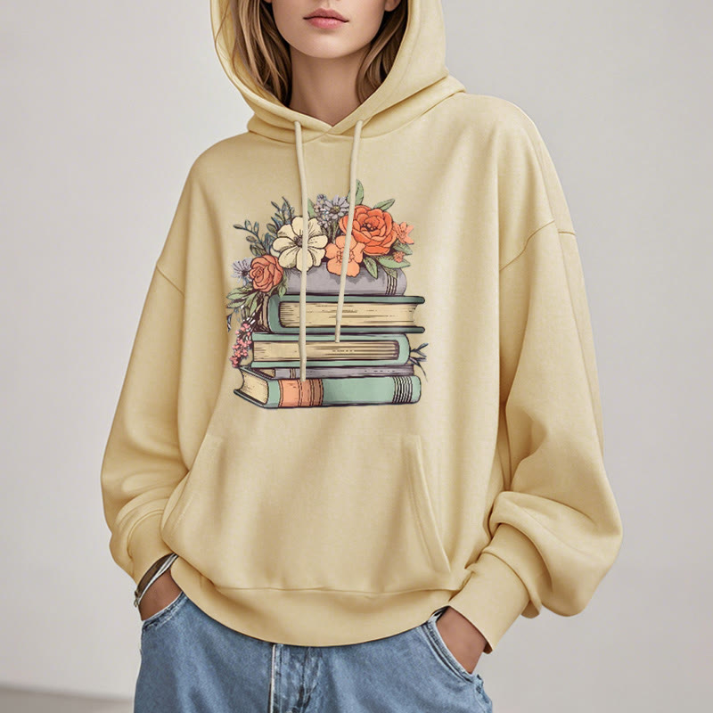 Reading In Bloom Fleece Hoodie Long Sleeves Hooded Sweatshirts