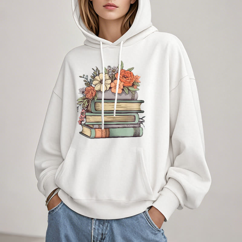 Reading In Bloom Fleece Hoodie Long Sleeves Hooded Sweatshirts