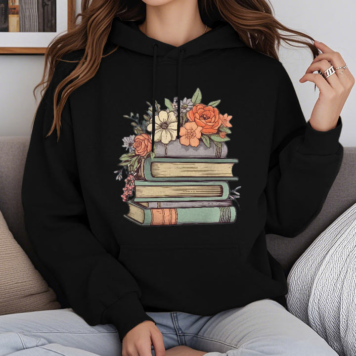 Reading In Bloom Fleece Hoodie Long Sleeves Hooded Sweatshirts