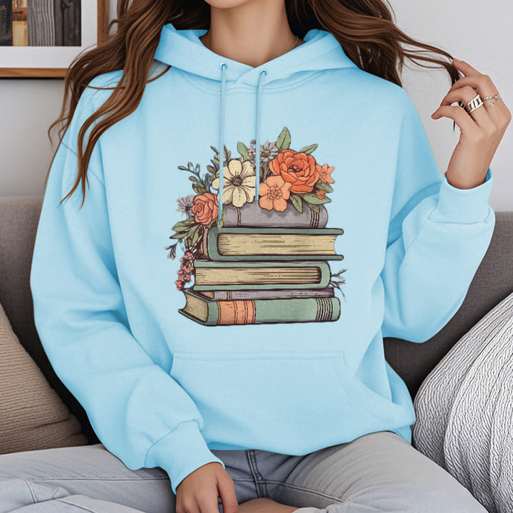 Reading In Bloom Fleece Hoodie Long Sleeves Hooded Sweatshirts