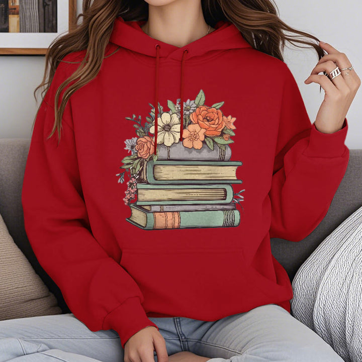 Reading In Bloom Fleece Hoodie Long Sleeves Hooded Sweatshirts