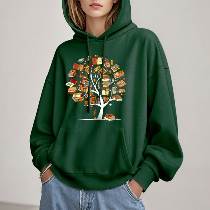 Tree Of Book Fleece Hoodie Long Sleeves Hooded Sweatshirts