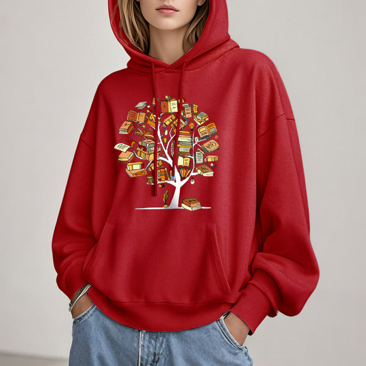 Tree Of Book Fleece Hoodie Long Sleeves Hooded Sweatshirts