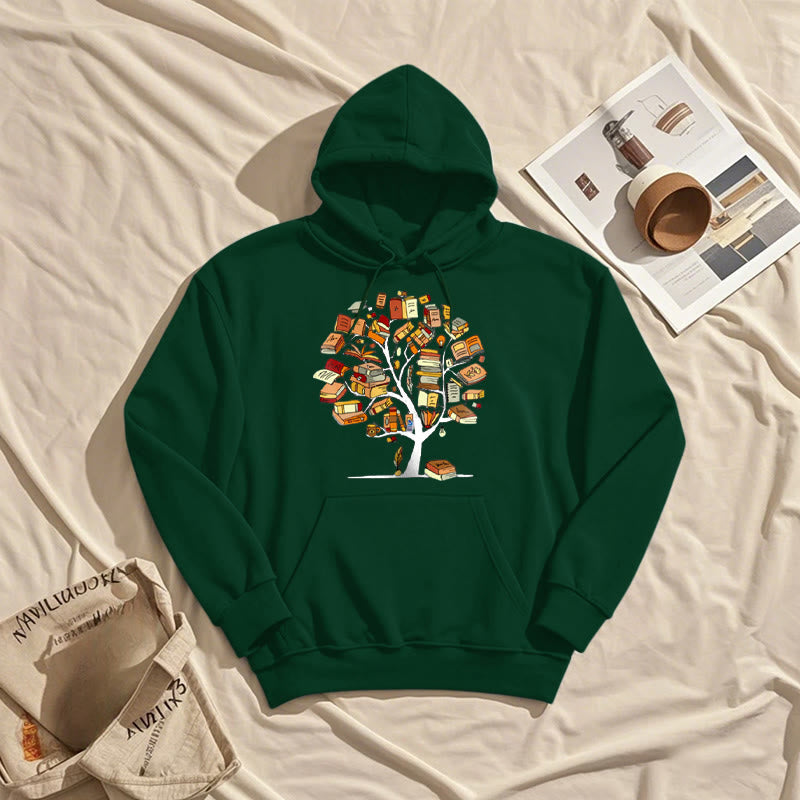 Tree Of Book Fleece Hoodie Long Sleeves Hooded Sweatshirts