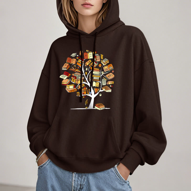 Tree Of Book Fleece Hoodie Long Sleeves Hooded Sweatshirts