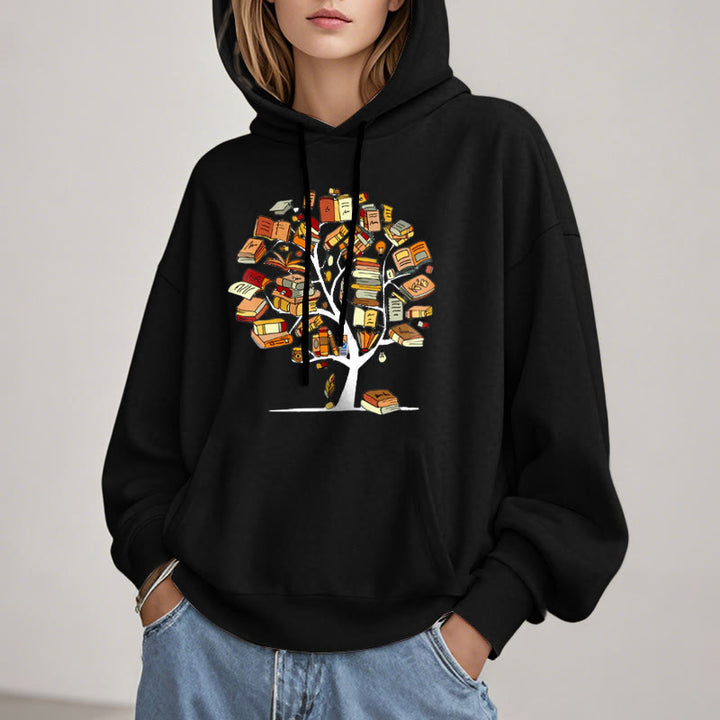 Tree Of Book Fleece Hoodie Long Sleeves Hooded Sweatshirts